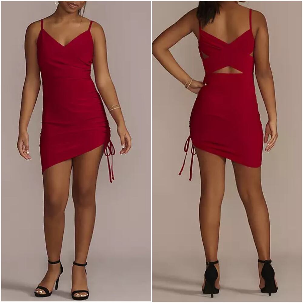 David's Bridal Morgan & Co Red Spaghetti Strap Mini Dress Bodycon Size 1
